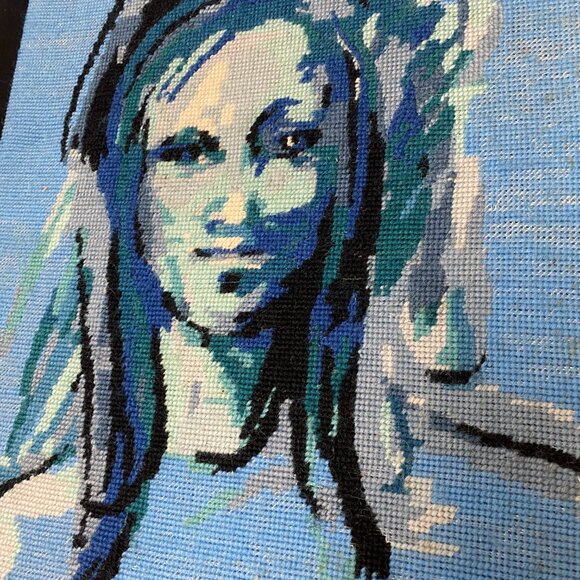 Vintage MCM Mysterious Blue Woman Tapestry Portrait by Penelope, Titled 'Farida' - Picture 5 of 5